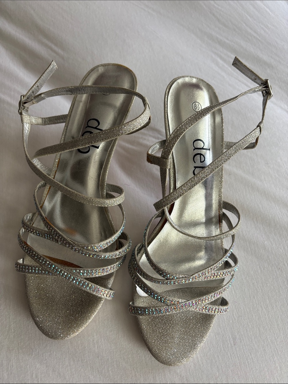 Deb Silver Glitter Strappy Rhinestone Heels